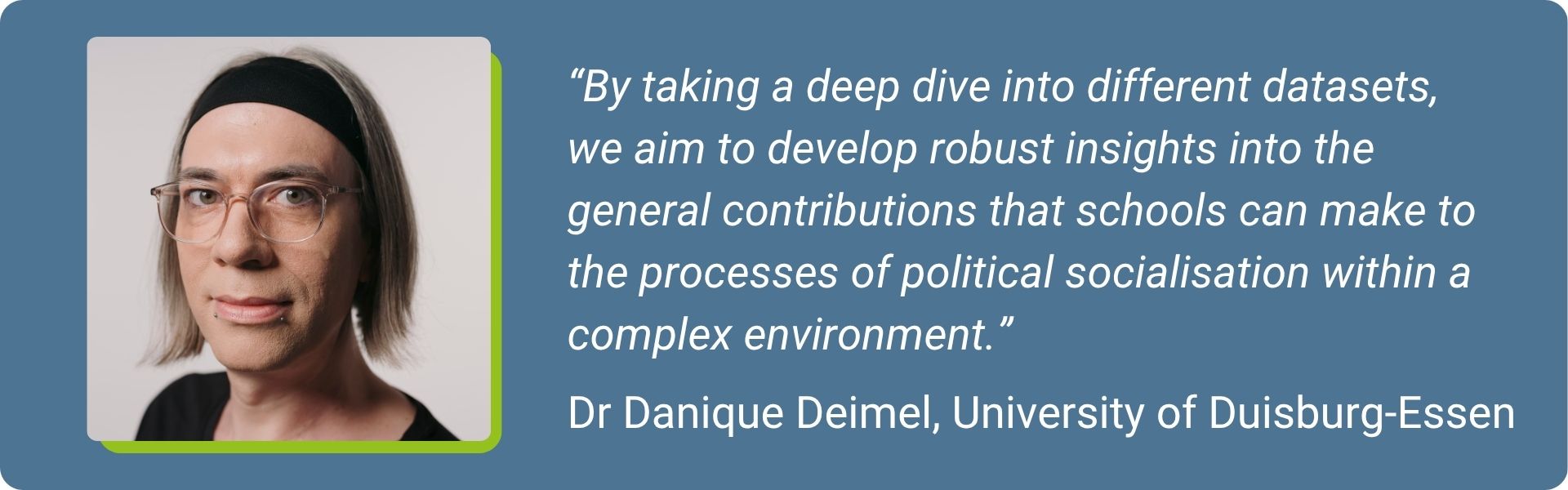 graphic with citation from interview and photo of Daniel Deimel