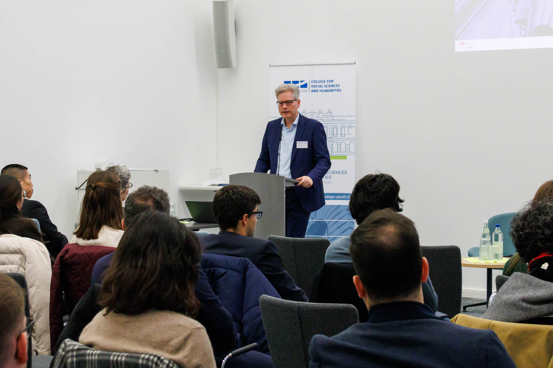 photo from the conference, Thomas Feldhoff giving the welcome address